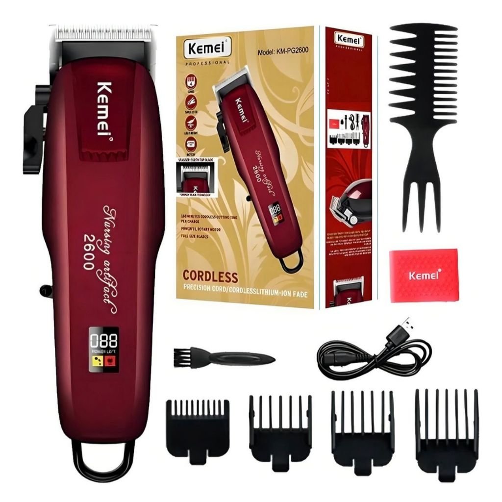 Máquina de cortar cabelo Kemei PG-2600 com visor LCD