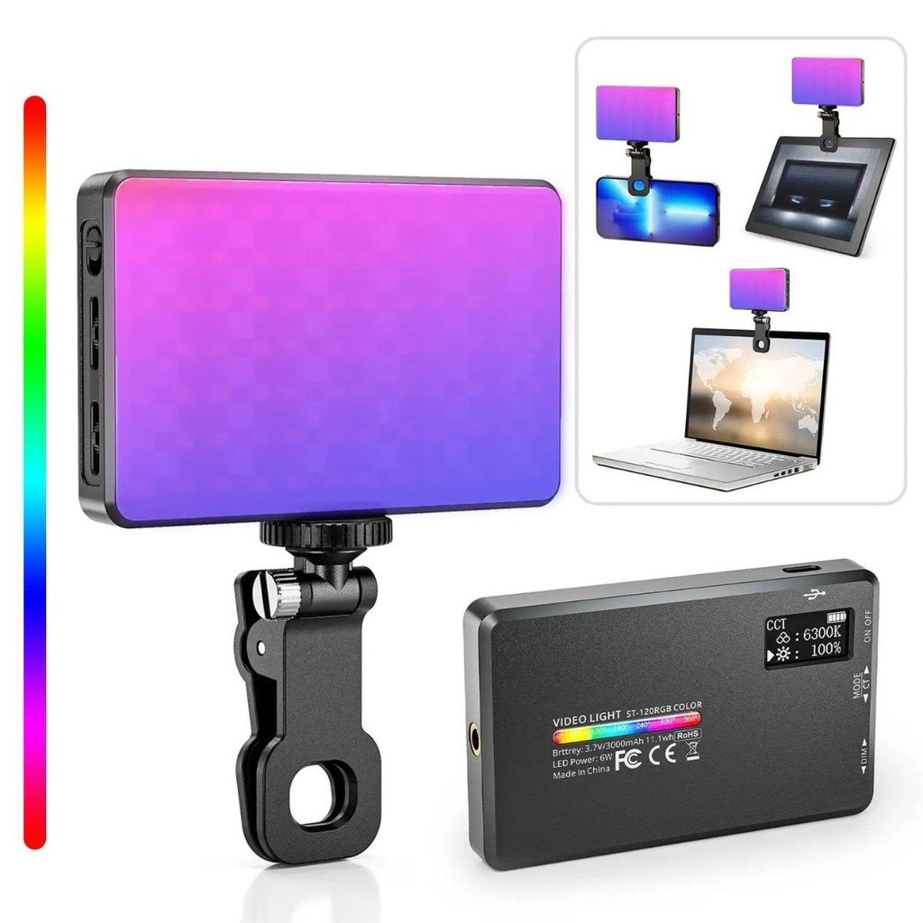 Luz RGB portátil para vídeo e celular com painel de preenchimento
